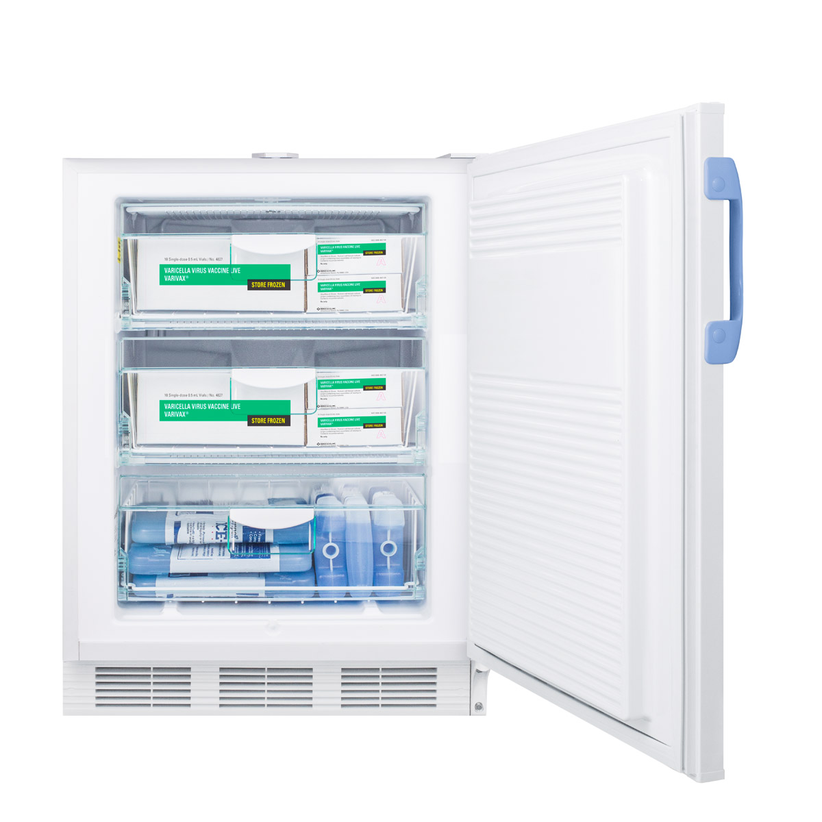 Built-in undercounter ADA compliant medical/scientific -25 C capable all-freezer with front control panel equipped with a digital thermostat and NIST calibrated thermometer/alarm